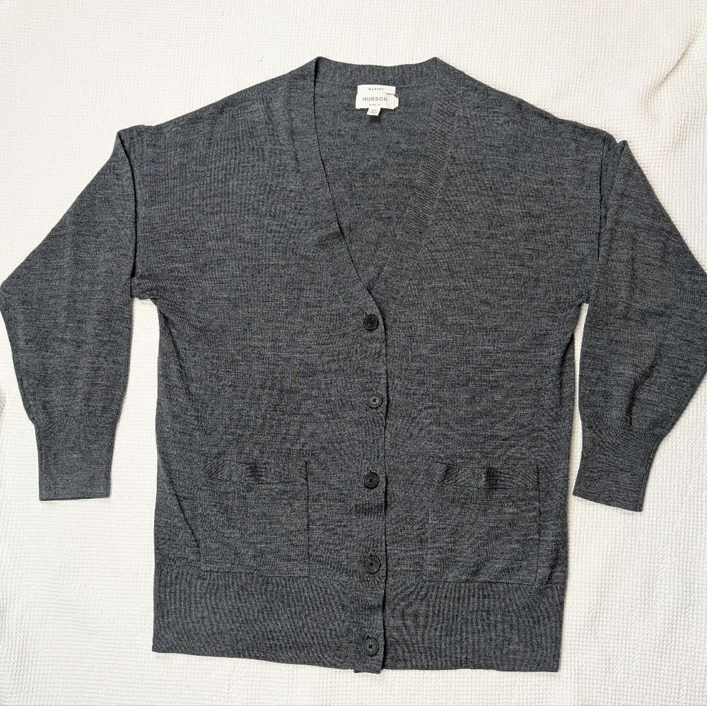 Hudson North 100% Extra Fine Merino Wool Classic Dark Gray Women's Cardigan